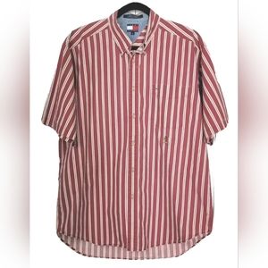 Vintage Tommy Hilfiger Red Striped Button Down Shirt Mens Size L
